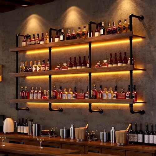 31.4in Wall Mounted Wine Rack with LED Light Solid Wood