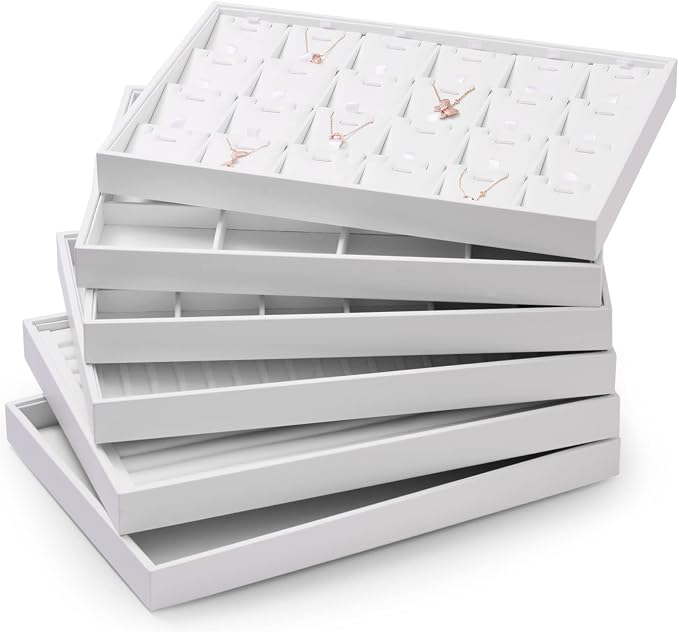 White Jewelry Ring Display Tray PU Leather Ring Earrings Display Organizer Tray - Image 5