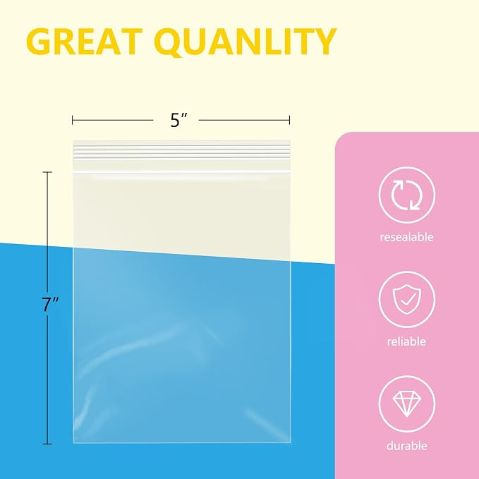 iMailer - 100 Pcs - 5" x 7" Clear Small Zip Bag - Reclosable Zip Plastic Poly - Image 2