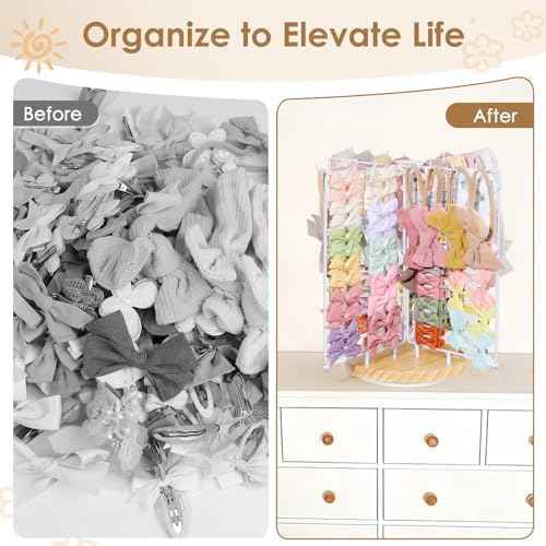 POVETIRE Headband Holder Bow Organizer for Girls,Rotating Hair Bow Storage