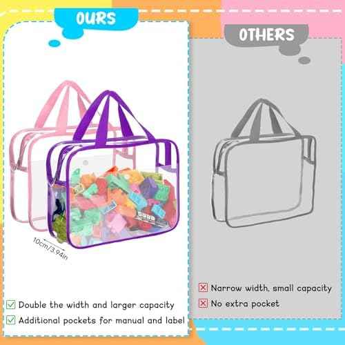 8 Packs Large Toy Storage Bags with Labels&Manual Pocket, Reusable Clear PVC Board Game Storage Bags, Travel Waterproof Organizer Bags with Zipper for Building Blocks, Puzzle, Toys