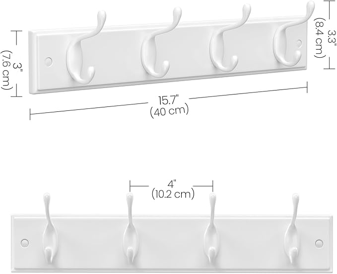 SONGMICS Set of 2 Wall-Mounted Coat Rack, Hook Rack, 8 Dual Metal Hooks - Image 5