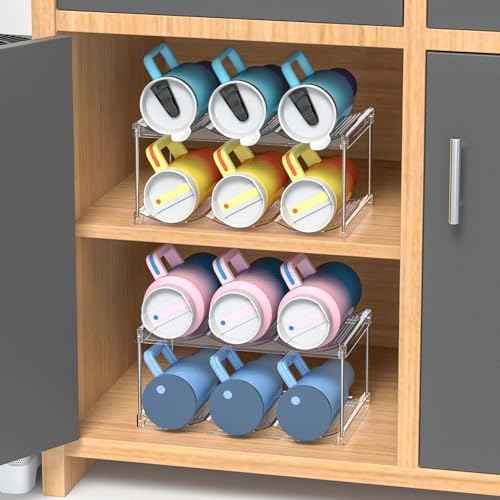 Stackable Water Bottle Organizer for Cabinet,3 Tier Water Bottle Holder for Stanley Yeti 40 oz Bottle Shelf,Clear Tumbler Storage Organizer,Wine Rack,Cup Organizer for Kitchen Cabinets Counter Pantry