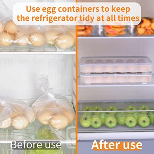 77L Deviled Egg Containers with Lid, (Set of 2), Plastic Egg Holder for Refrigerator for 48 Eggs, Clear Storage Deviled Egg Carrier Tray, Fridge Stackable Countertop Portable Egg Dispenser