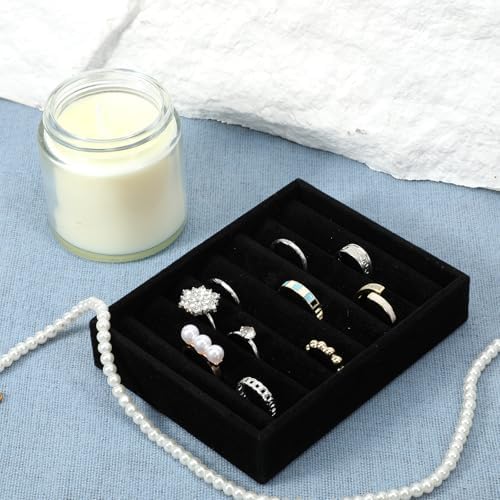 2 PCS Black Velvet Stackable Ring Organizer Tray, Earrings Display Tray Storage, Small Jewelry Trays, Display Storage Insert Holder for Ring Earrings Jewelry (8 Slots)