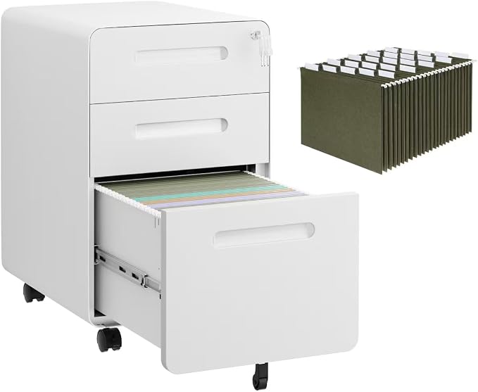 3 Drawer File Cabinet with Lock and 4 Keys, Mobile Metal Filing Cabinet by LVSTEEL