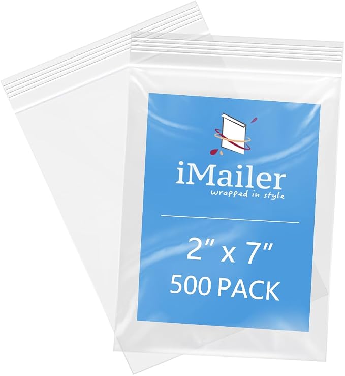 iMailer - 2" x 7" 500 Pack- 2 Mil Resealable Zip Bags- Small Clear Plastic Bags by iMailer