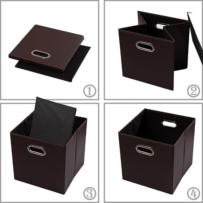PRANDOM Leather Foldable Cube Storage Bins 13x13 inch Fabric Storage Baskets - Image 6