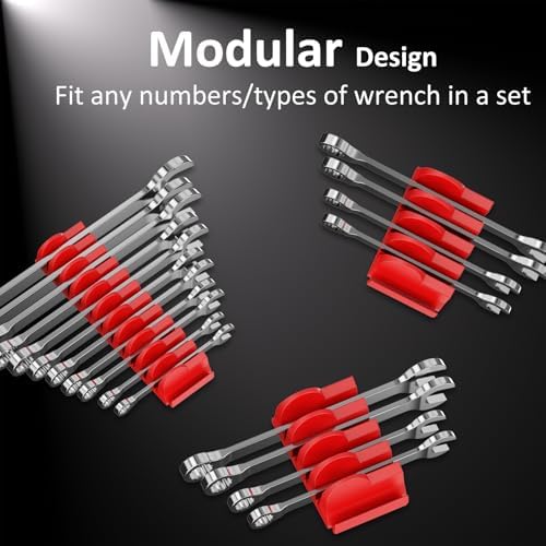 DEHOYI 48 pcs Magnetic Modular Wrench Organizers for Tool Drawers - Wrench Rack with Metric&SAE Labels, Perfect Tool Storage Holder with Magnet. Gift for mechanics (Red)