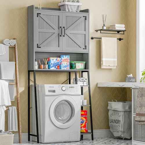Vabches Farmhouse Over The Toilet Storage Cabinet with Barn Doors, Grey