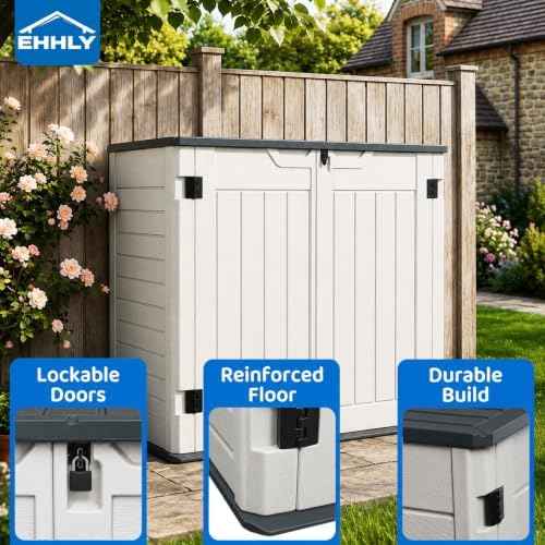 EHHLY Horizontal Resin Storage Shed, 35 Cuft Garden Tool Sheds &