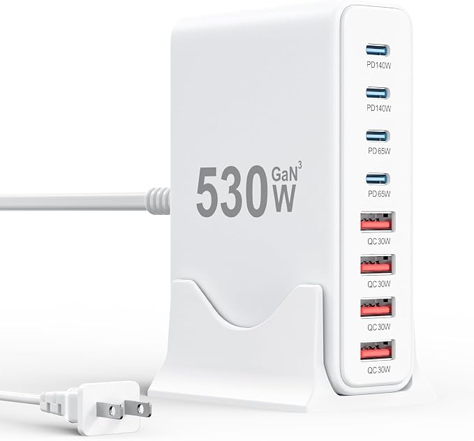 530W USB C Charger Block, 8-Port USB C Charging Station GaN IV Travel by SMSASOEO