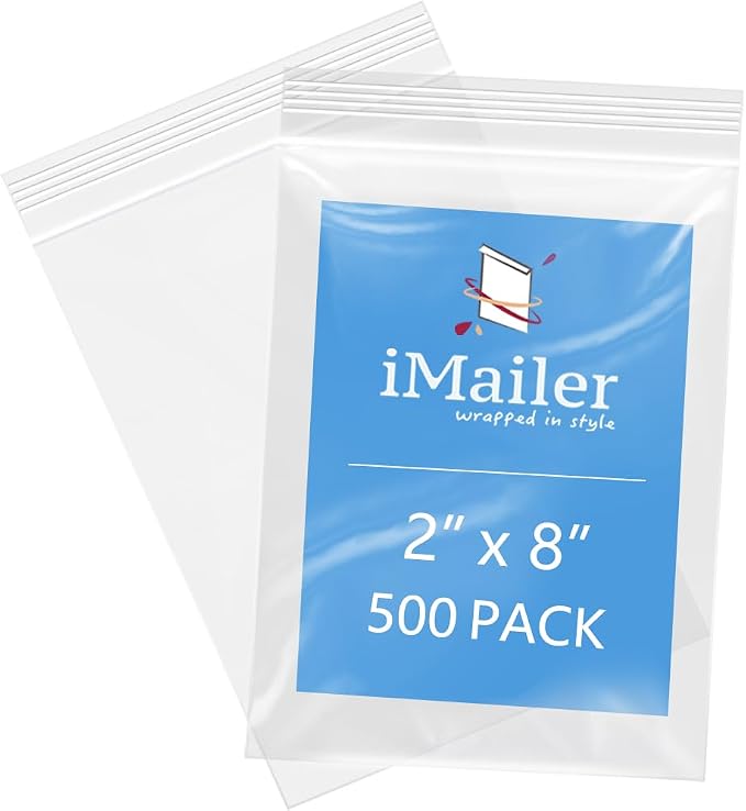 iMailer - 2" x 8" 500 Pack- 2 Mil Resealable Zip Bags- Small Clear Plastic Bags by iMailer