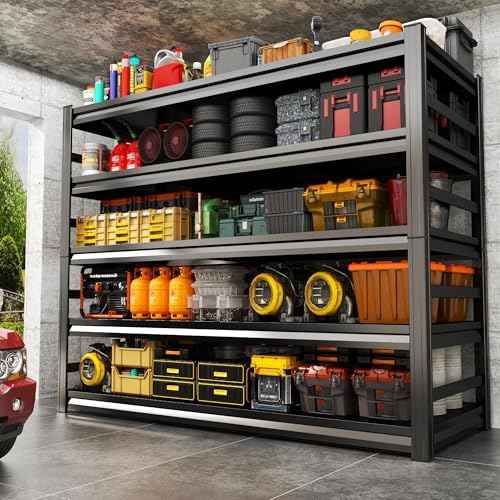 78" H x 48" Wx 18" D Heavy Duty Garage Shelving Large Garage Shelves for Storage 4000LBS Metal Adjustable Storage Shelf for Basement, Warehouse 5-Tier Black