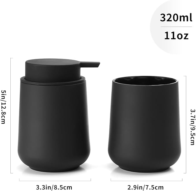 Matte Black Bathroom Accessories 2 Piece Set Plastic Soap Dispenser and - Image 5