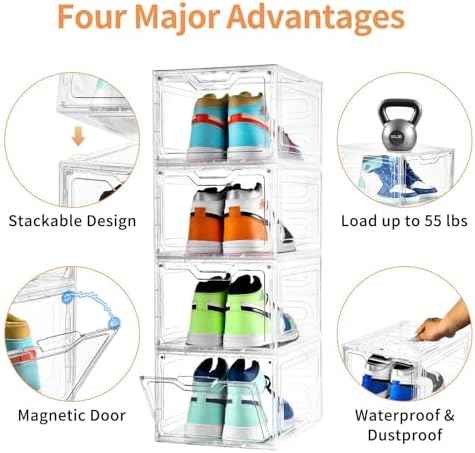 10 Pack Large Shoe Boxes Clear Plastic Stackable,Shoe Storage Organizer with Lids,Shoe Rack for Closet,Shoe Organizer and Shoe Containers for Sneaker Storage, Shoe Display Case Fit up to US Size 13