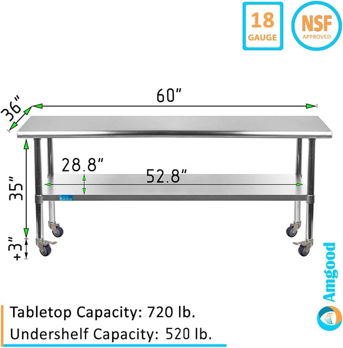 AmGood 60" Long x 36" Deep Stainless Steel Table - Image 2