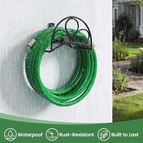 Metal Garden Hose Holder - Wall Mounted Water Hose Holder - Hose Hanger Heavy Duty for Water Hose Extension Cords Vacuum Hose