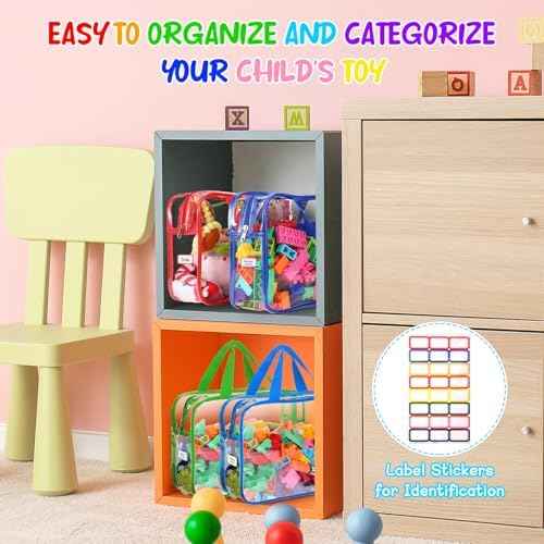 8 Packs Large Toy Storage Bags with Labels&Manual Pocket, Reusable Clear PVC Board Game Storage Bags, Travel Waterproof Organizer Bags with Zipper for Building Blocks, Puzzle, Toys