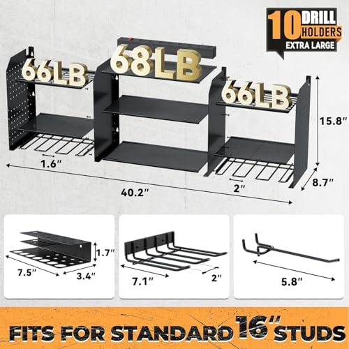 Upgraded Large Power Tool Organizer Wall Mount with Charging Station