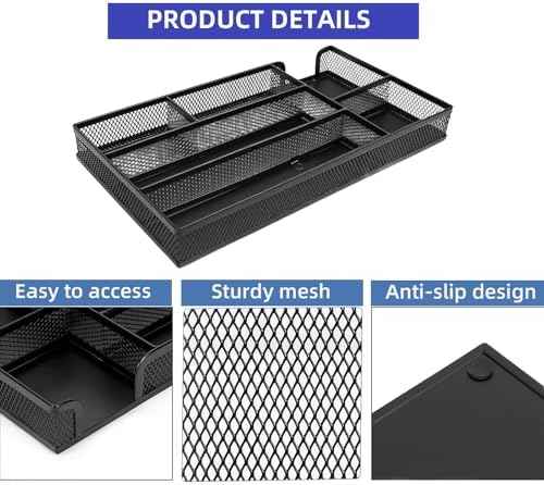 Desk Drawer Organizer, Small Metal Mesh Desk Organizer Tray