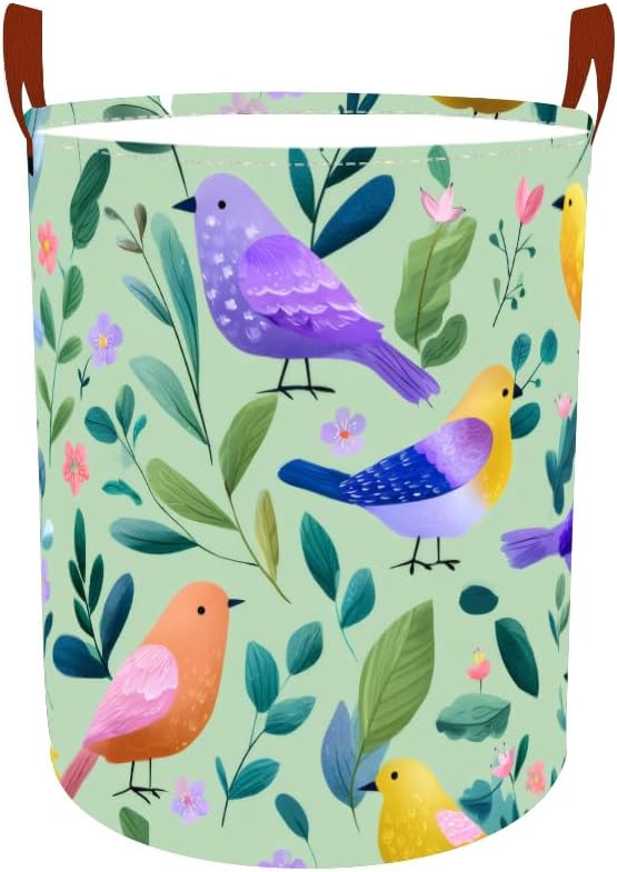 Laundry Baskets 15.7x19.7 Inch Large Colorful Birds Leaves Floral Design by Wdesyadms