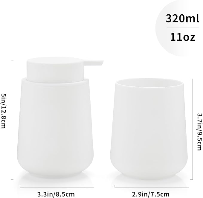 Matte White Bathroom Accessories 2 Piece Set Plastic Soap Dispenser and - Image 6