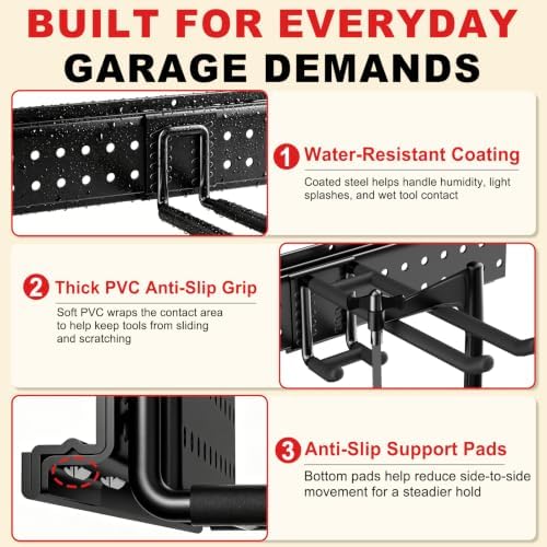 Garage Tool Organizer Wall Mount 49.5 inches with 10 Adjustable Heavy-Duty Hooks, Garage Organization, Garden Tool Storage Rack, Yard, and Shed, Holds Up to 400 lbs