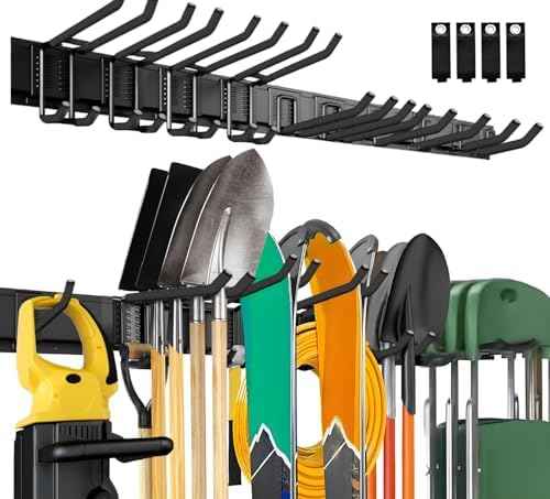 64'' Garage Tool Organizer Wall Mount, 18 PCS Adjustable Garden Tool Hanger Rack, Garage Hooks Heavy Duty, Shovel Holder Wall Mount, Storage Hooks for Hanging in Garage