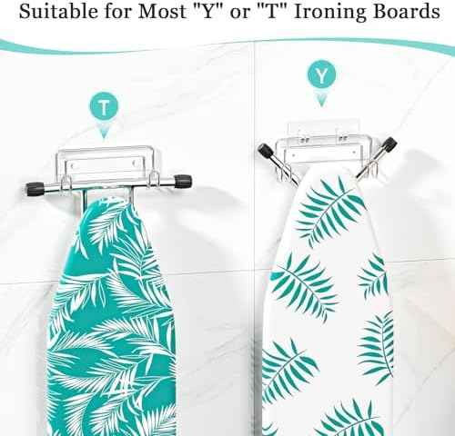 Ironing Board Hanger Wall Mount, Ironing Board Holder for T or Y Leg, Stainless Steel Iron Board Hanger, Laundry Room Wall Hook for Iron Board Holder (Silver)