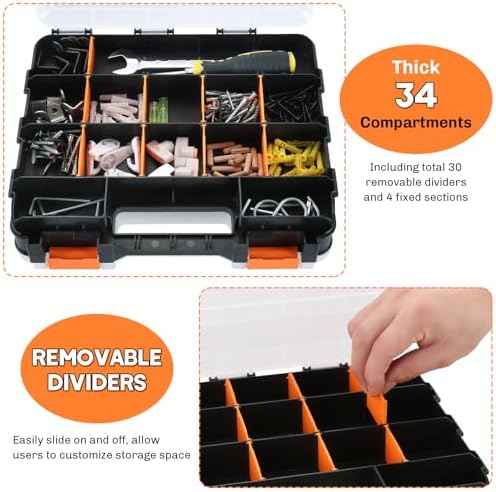 Small Parts Organizer Storage Case Tools Box 34-Compartments