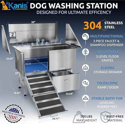 KANIS Professional Dog Washing Station 304 Stainless Steel Pet Wash Sink