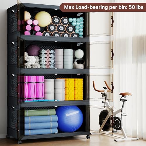 784QT Extra Large Stackable Storage Bins with Lids & Wheels & Door,