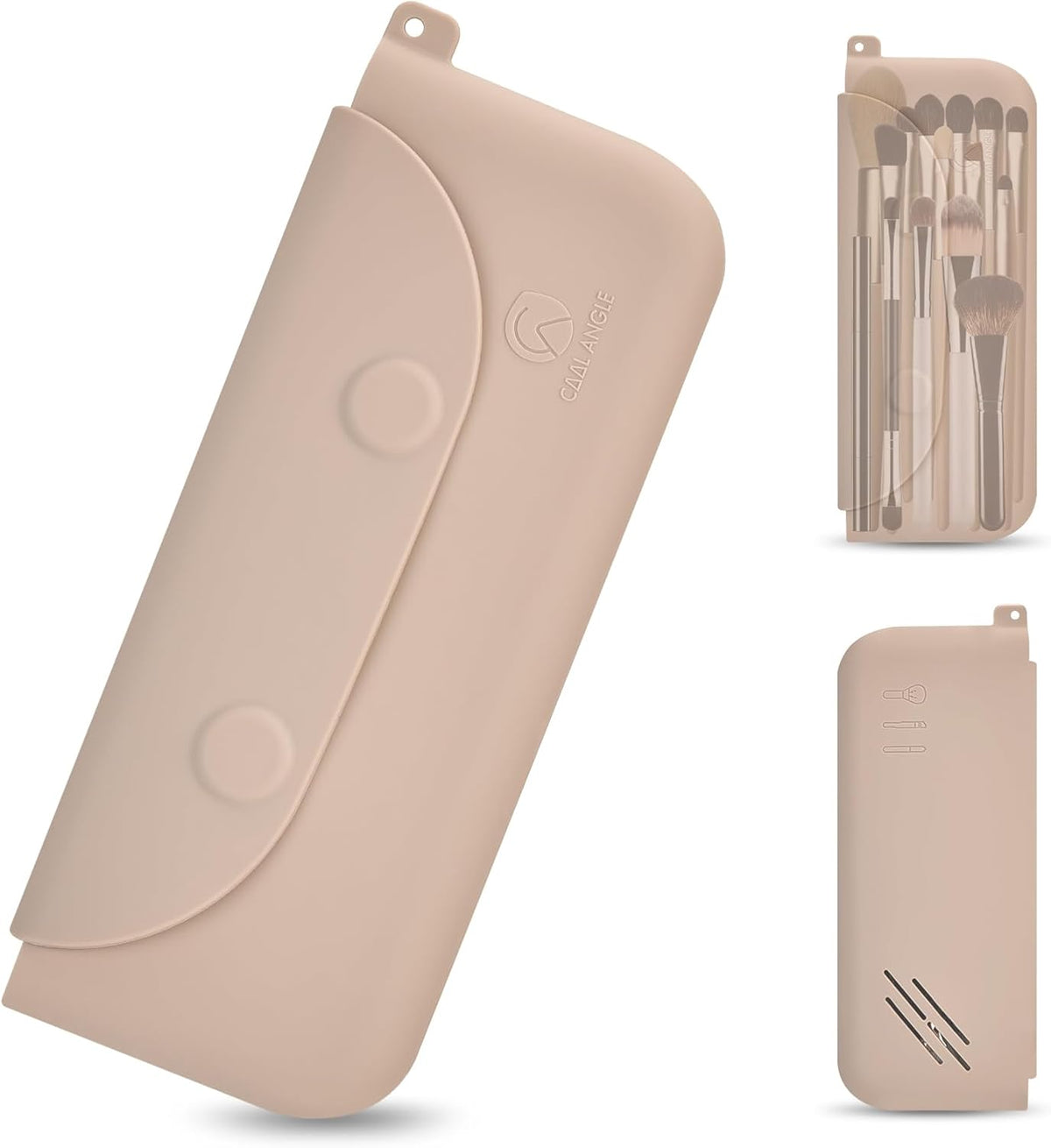 Large Silicone Makeup Brush Holder, Magnetic Closure, Khaki