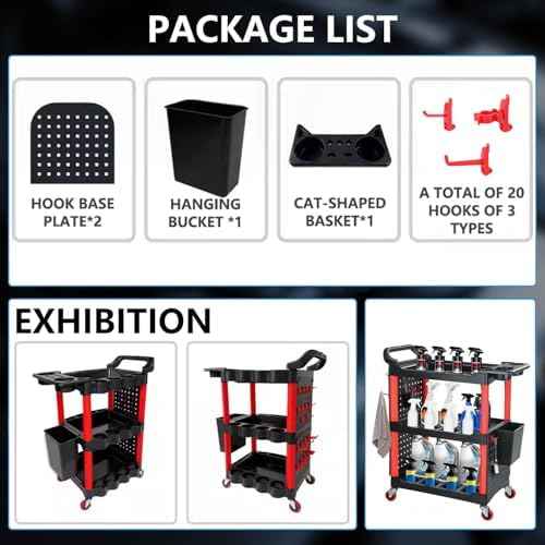 Auto Detailing Cart with Wheels, 3 Tier Rolling Detail Cart
