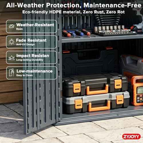 Outdoor Storage Cabinet with 2 Shelves, Waterproof Resin Vertical Tool Shed, Lockable 15 cu. ft. Storage Shed for Patio, Garden, Yard, Grey