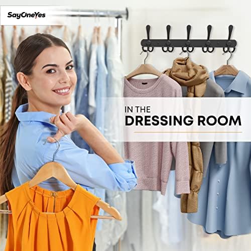 Coat Rack Wall Mount with 5 Tri Hooks – 16 Inch Stainless Steel Coat Hook Rack, Heavy Duty Wall Mounted Organizer for Coats, Hats, Towels, Robes, Bags, Scarves, Entryway, Bathroom - Black 2 Pack