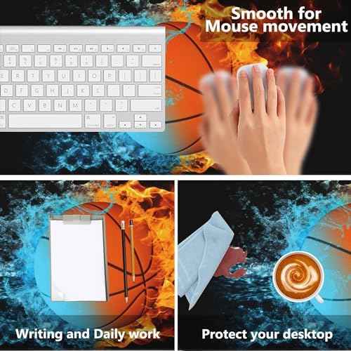 Gaming Mouse Mat Basketball Ball in Fire and Water Large Mouse Pad