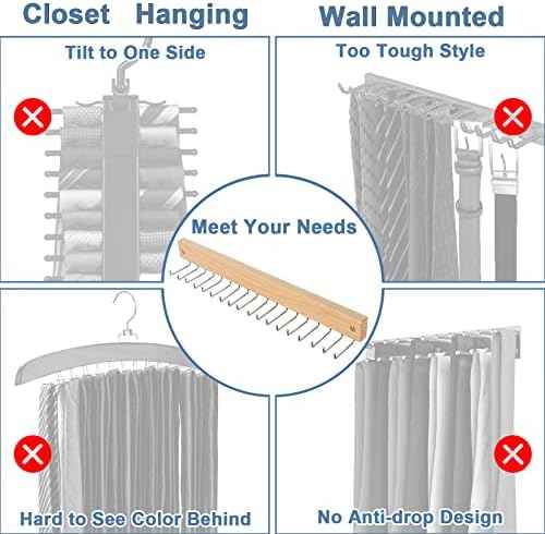 Belt and Tie Organizer for Closet, Tie and Belt Rack Wall Mounted with 20 Storage Hooks, Non Slip 180 Degree Rotating Tie Holder Belt Hanger for Closet/Wall Mount