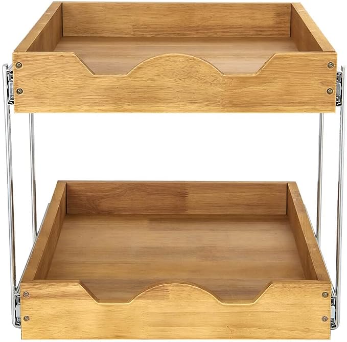 DINDON 2 Tier Pull Out Cabinet Organizer Slide Out Wood Drawer, Two Tier - Image 9