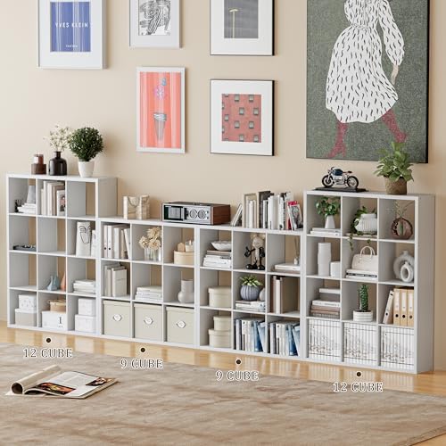 VDNEND Cube Storage Organizer Bookcase, Decorative 11 inch Open Back Cubical Shelf with Thickened Border, Display Bookshelf for Living Room, Home Office, Sturdy Room (White, 12 Cube)