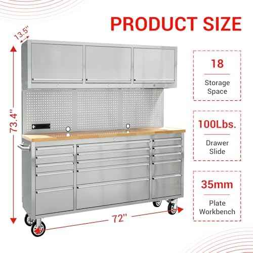 CT Copper Tailor 72-inch Rolling Tool Chest with 15 Drawers,Stainless Steel