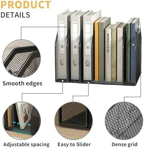 FANXIYQ Black 7-Section File Folder Organizer for Desk, Metal Vertical File Holder Stand, Desktop File Organizer Rack for Letter/A4 Folders, Papers, Books, Office Classroom Home