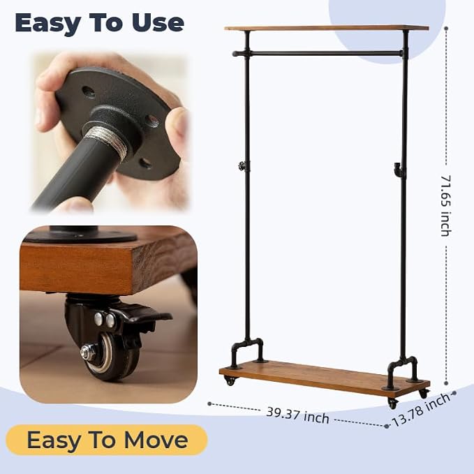 Industrial Pipe Clothing Racks, Rolling Garment Racks, Hall Tree on Lockable - Image 7