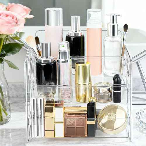 3-Tier Bathroom Counter Organizer – Storage Shelf for Makeup, Perfume & Skincare, Makeup Perfume Tray Skincare Organizer Fits Bathroom, Dresser, Kitchen (Clear)