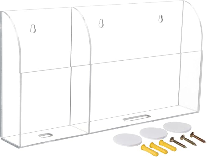 Yeeco Acrylic Remote Holder Wall Mount 2 Compartment, 10.6×1.6×5.6 Inches Wall - Image 2