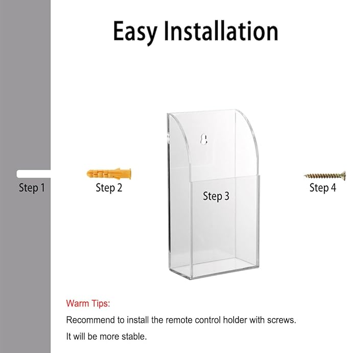 Hipiwe Wall Mount Remote Control Holder Clear Acrylic Media Organizer Storage - Image 3