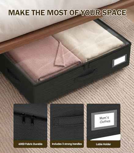 Under Bed Storage with Wheels 2-Pack, Under Bed Storage Containers, Underbed Box with Clear Lids, Rolling Underbed Storage bins for Shoes, Clothes, Blankets (25" L x 16.2" W x 5.5" H)