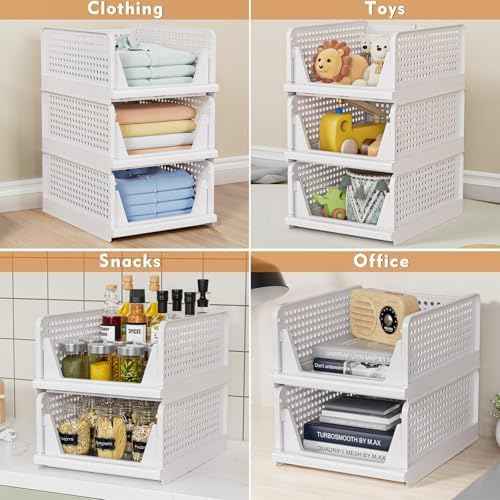 caktraie 5 Pack Stackable Closet Storage Basket - Stackable Storage Bins