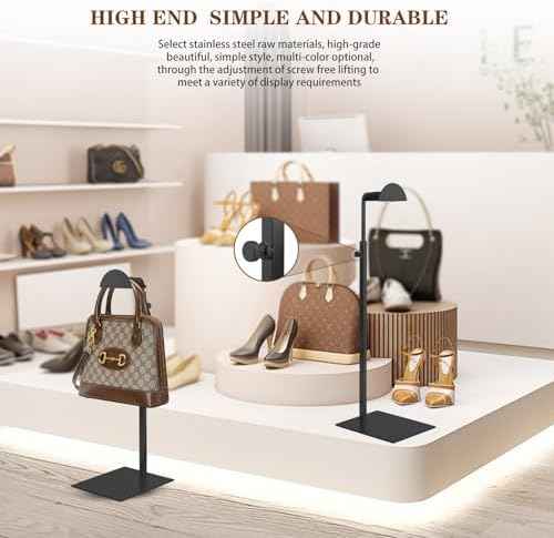 Purse Display Stands, 3 Pack Black Handbag Display Stand Stainless Steel Purse Display Rack Adjustable Height Bag Display Stand Holder Anti-fingerprint for Retail Boutiques Commercial Store